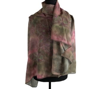 CURRUTI 1881 Paris Scarf Geometric Shape Mauve Green Sarong Silky Square 54x54